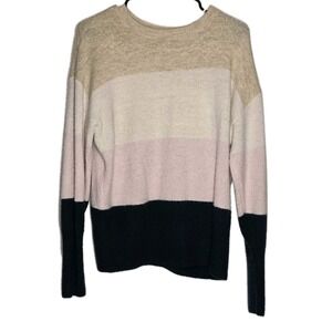 H&M Women's Colorblock Sweater US M Cream Blush Black Soft Knit